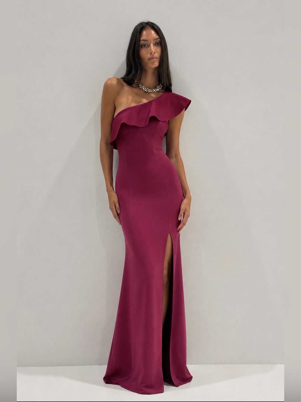 Likely Likely One-Shoulder Ruffle Red Magenta Gown Size 10